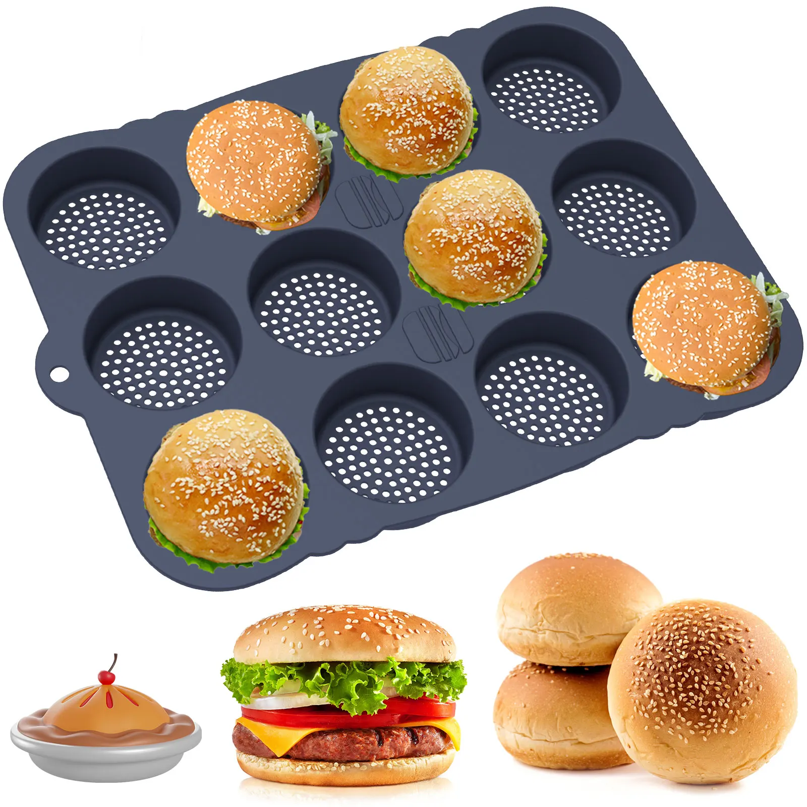 8/12 Cavity Silicone Hamburger Bun Pan Non-stick Hamburger Bun Making Mold Resuable Bread Baking Pan for Homemade Hamburger Buns