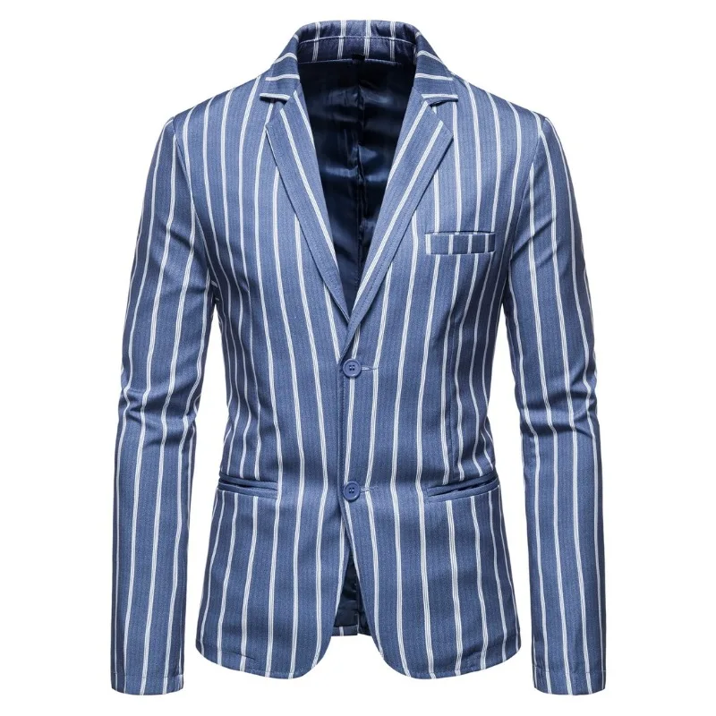 Autumn New Foreign Trade Oversized Suit Jacket with European and American Fashion Stripes, Two Button Single Western Blue Top