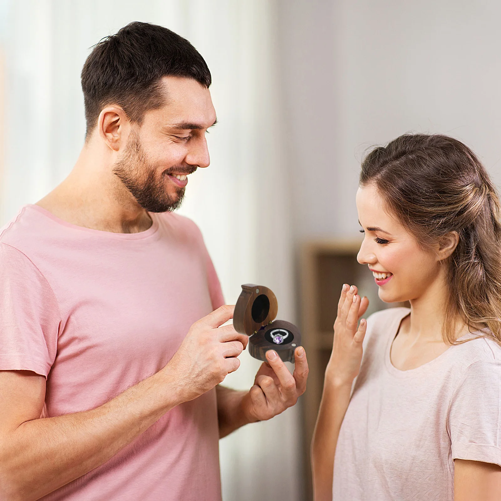

Wooden Box Heart Shape Jewelry Display Holder For Wedding Proposal, Engagement Ring Case, Small Ring Gift Box, Bridal