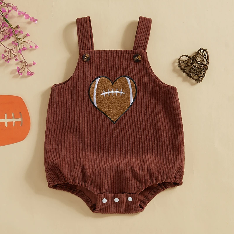 Baby Girl Football Corduroy Overalls Heart-shaped Rugby Embroidery Sleeveless Bodysuit Fall Clothes