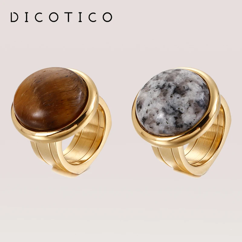 DICOTICO Bohemia Multiple Color Stone Charm Rings For Women Stainless Steel Bulgaria Gold Color Anillos Mujer Jewellry Gifts