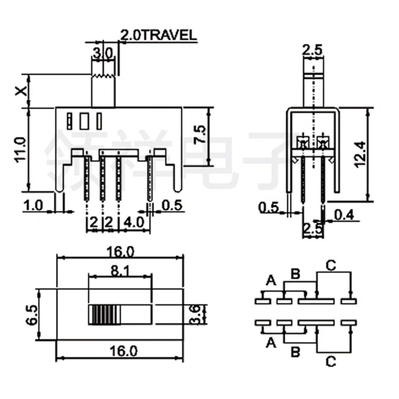 10pcs 5mm DC 50V 0.3A straight plug toggle switch third gear 8-foot dial handle height 5mm Mini Slide Switch for Small DIY Power