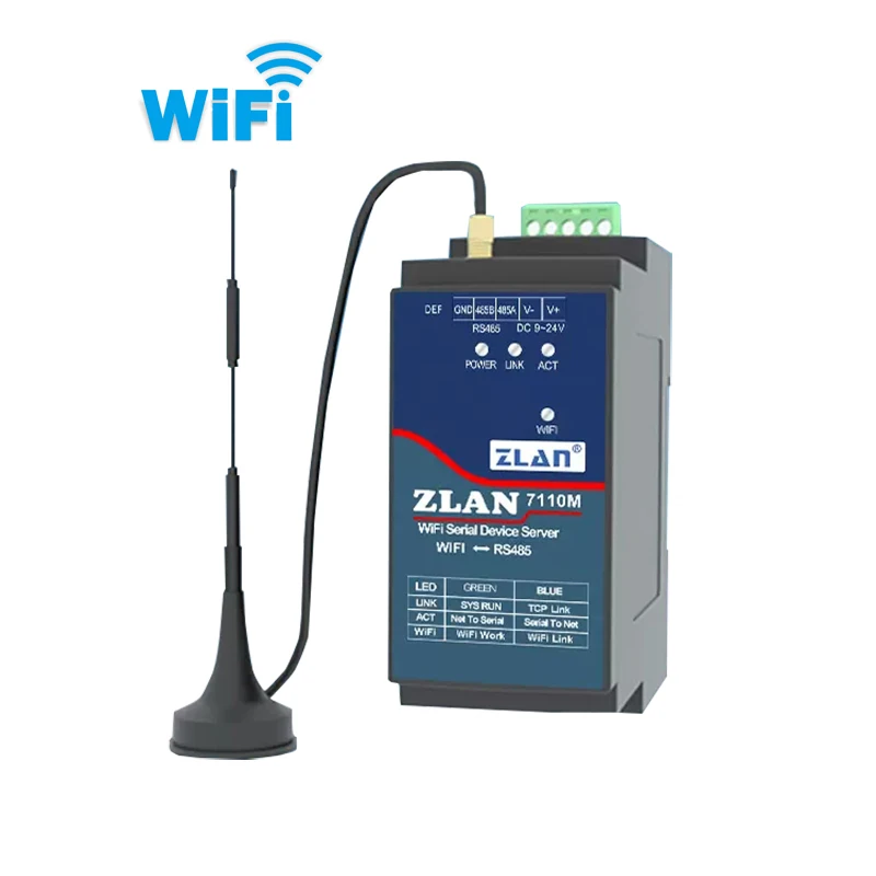 Puerto serie de Riel Din RS485 a dispositivo convertidor WiFi, servidor IOT ZLAN7110M, compatible con Modbus MQTT JSON