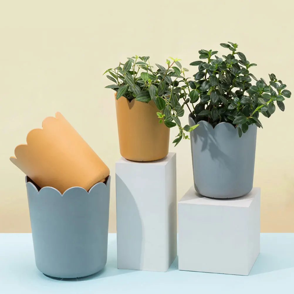 

10 Sets Cylinder Shaped Plastic Planting Pots Stackable Garden Nursery Scalloped Edge Design Infiltration Trays Balcony Patio