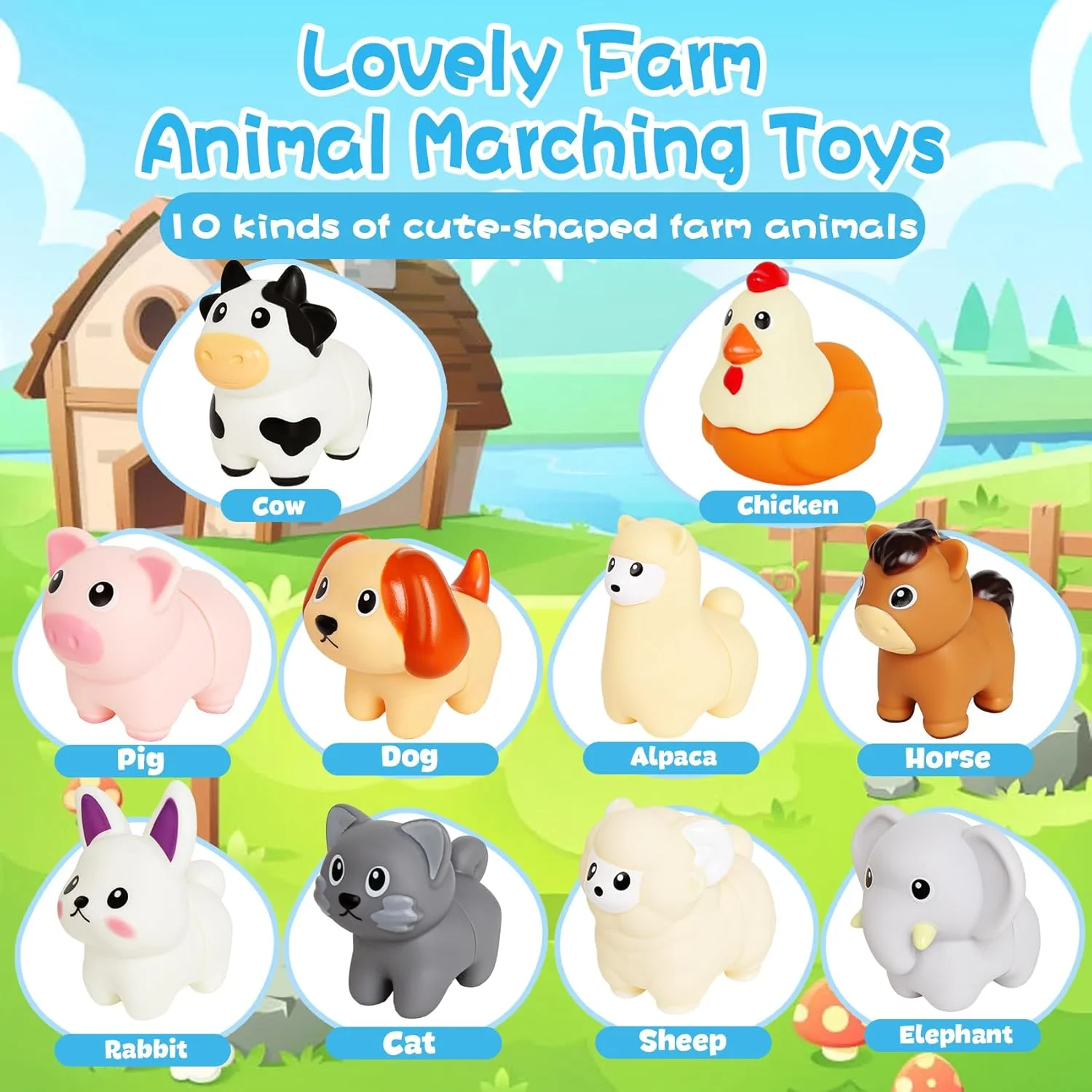 Jouets éducatifs assortis pour animaux de ferme, 10 pièces, comptage des couleurs, tri, reconnaissance des animaux, motricité Fine, Coordination œil-main