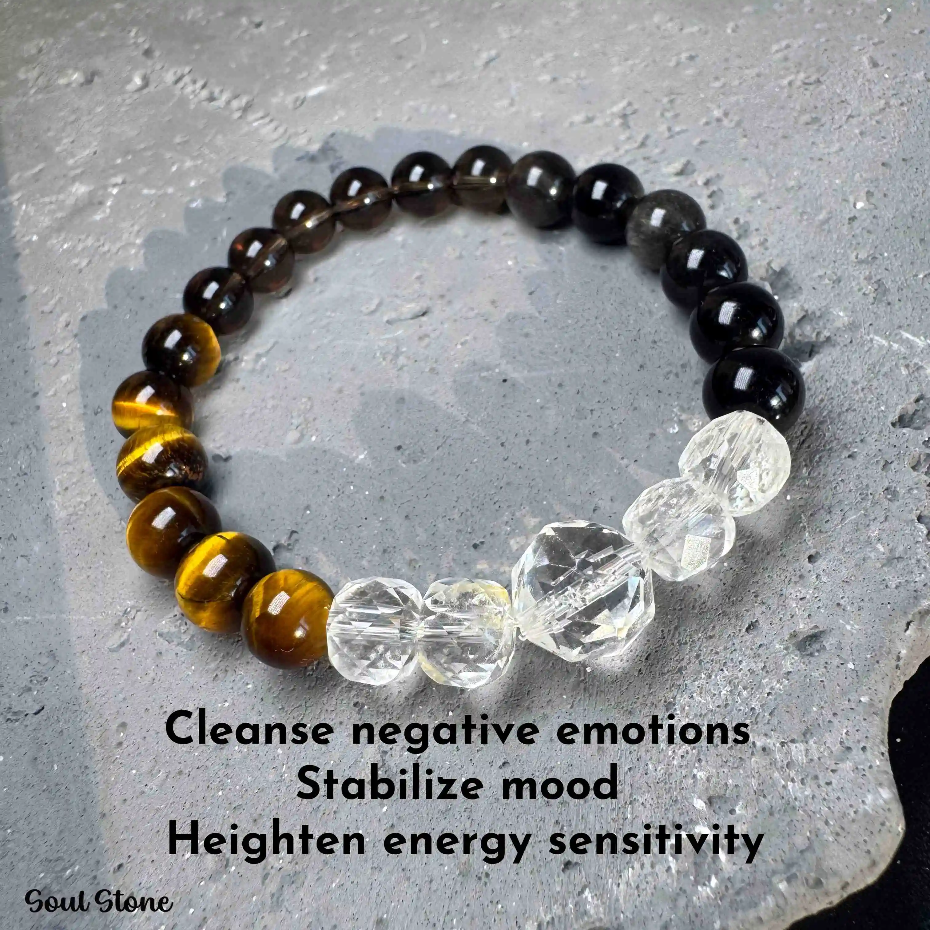 

Soul Stone||Tiger's Eye |Smoky Quartz |Silver Sheen Obsidian Bracelet |Healing｜Meditation Wellness