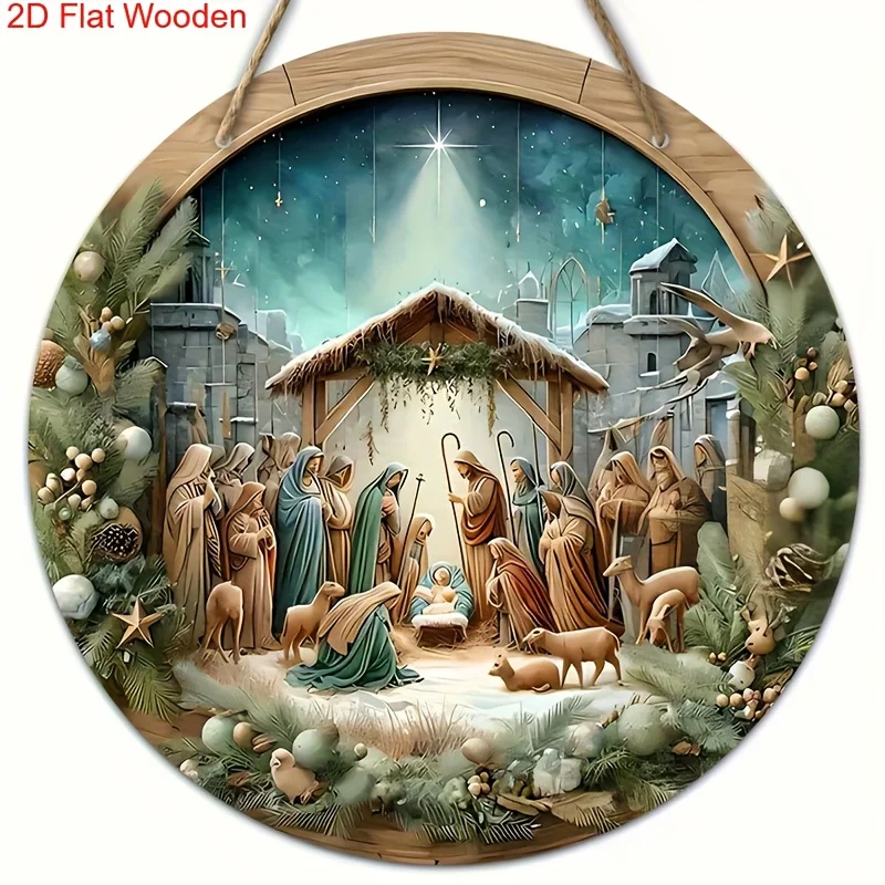 1 Stück Krippenszene Holzschild Jungfrau Maria, Jesus und Josons Heilige Familie Holzschild zum Aufhängen für Kirche Haustür Wanddekoration