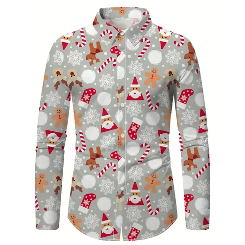 Imagen 2 del producto Camisas formales con estampado 3D para hombre con tema del Festival de Navidad, camisa de manga larga con gráfico de árbol de Navidad y Papá Noel, camisa de moda para hombre