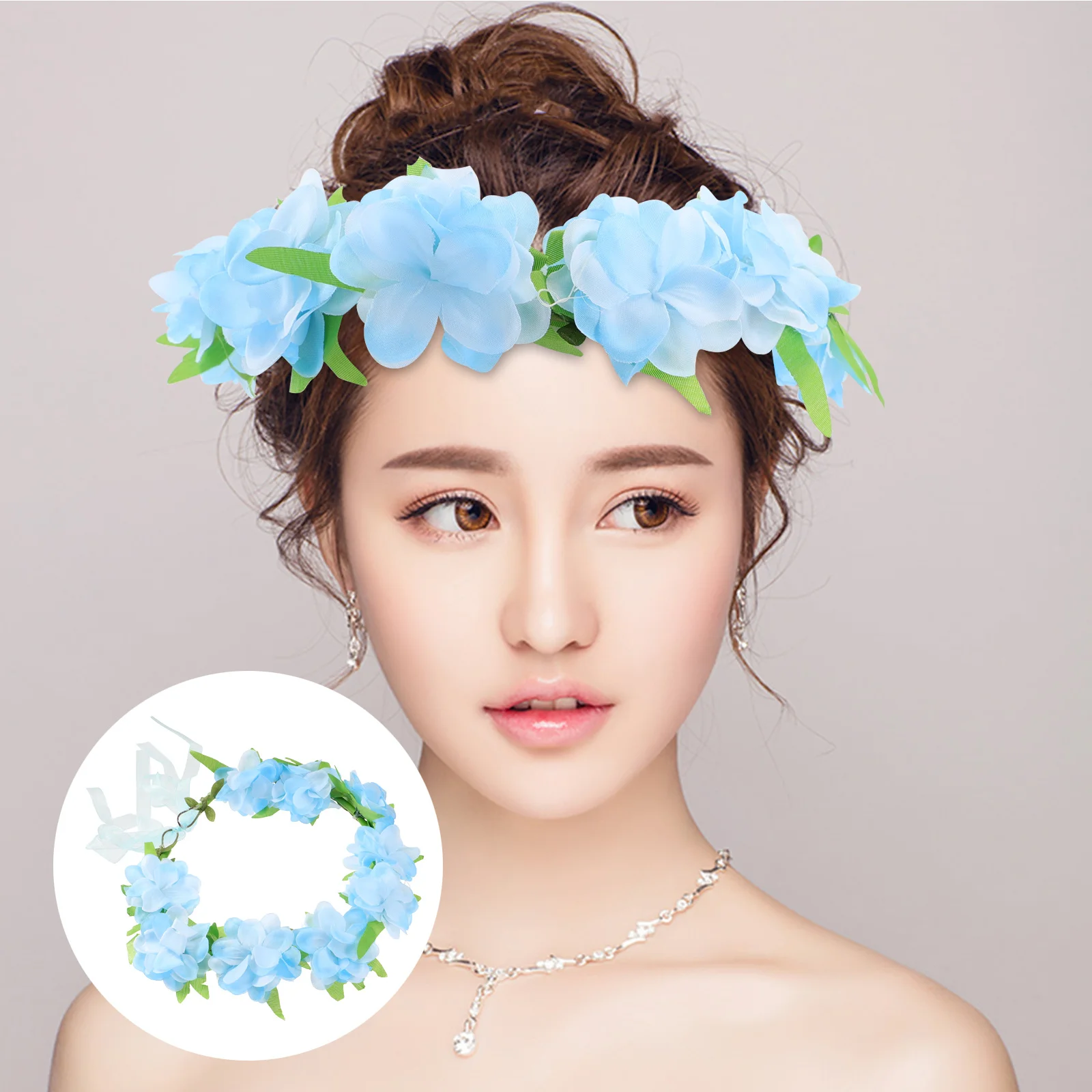 

1Pcs Floral Headband Elegant Lifelike Flower Garland Headdress for Wedding Anniversary Photo Prop Hair Band