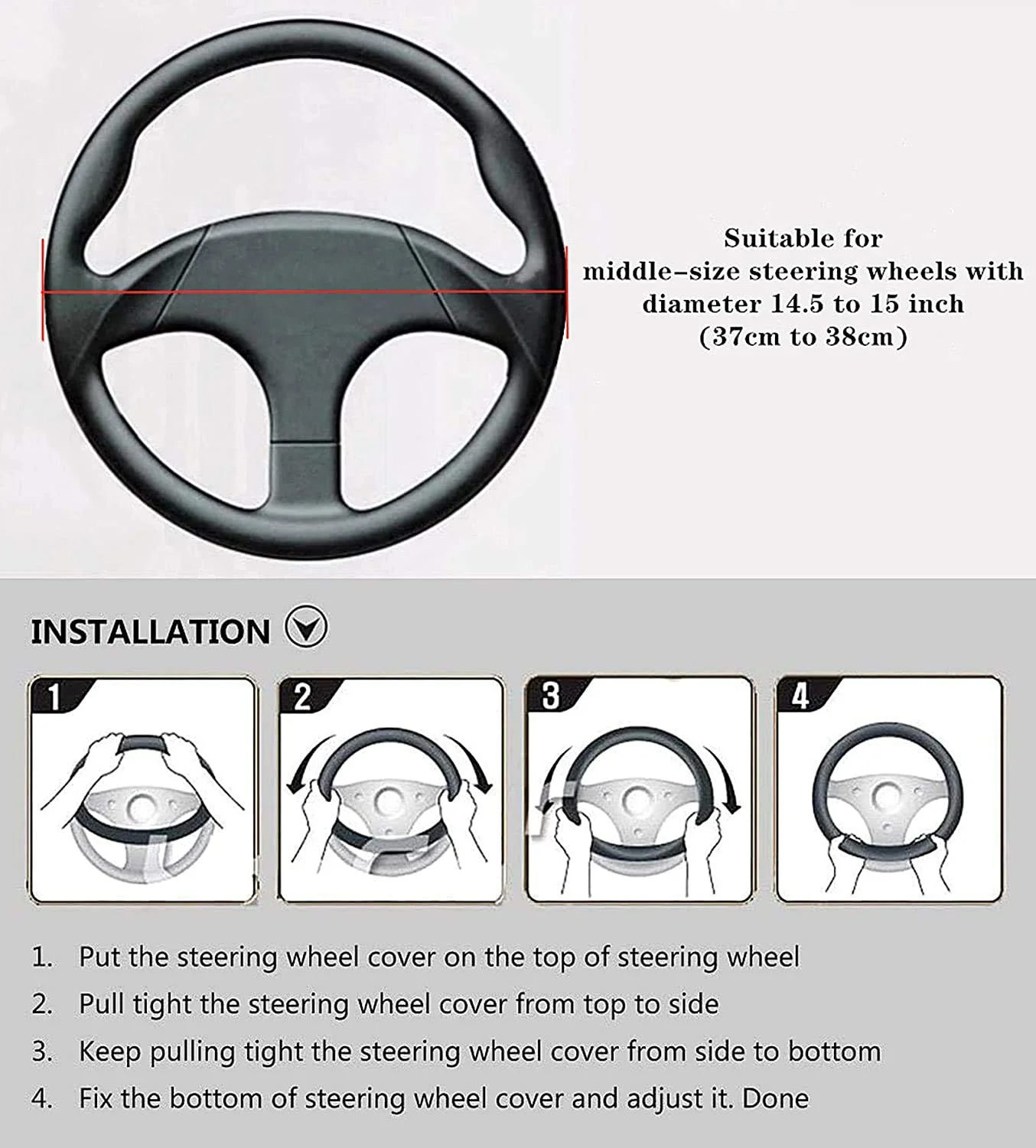 Lenkradbezug mit Stretch-Passform, kein Innenring, einfache Installation, rutschfester Netzgriff, ganzjährig universell für Männer und Frauen, passend für 38 cm – Detail 15
