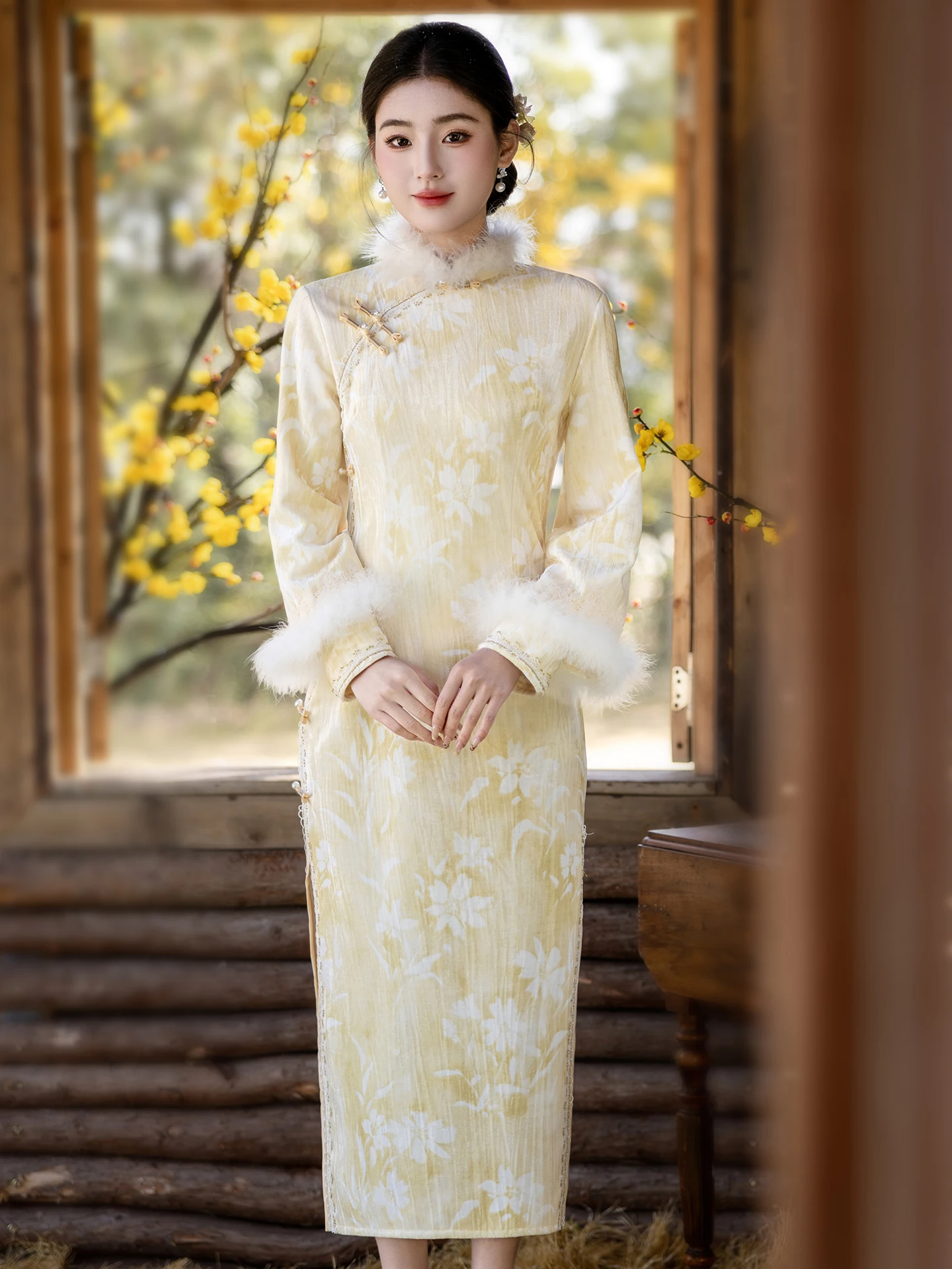 

Новое китайское ретро-платье ципао с длинными рукавами, на флисовой подкладке, зимнее, молодежное, с объемными рукавами, высококачественное, Dr Red House