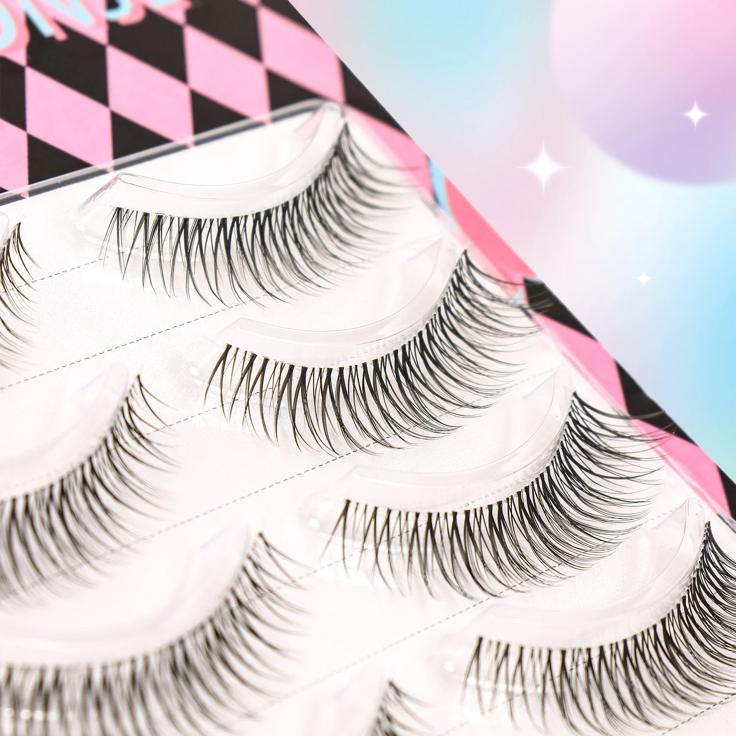 Natural False Eyelash Transparent Stem 5 Pair Set with Clear Roots Fairy One Piece Eyelash