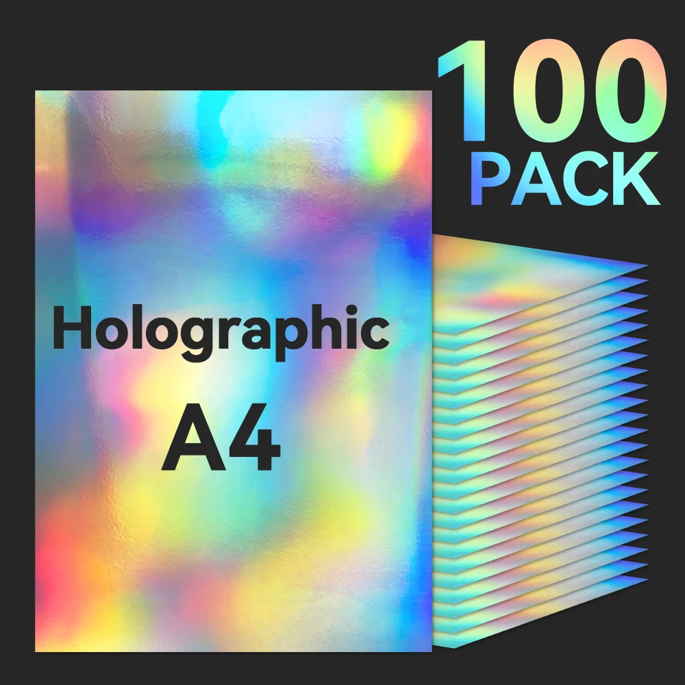 50/100 Sheets A4 Holographic Sticker Paper Self Adhesive Printable Vinyl Sticker Paper DIY Photo Card Label for Inkjet Printer