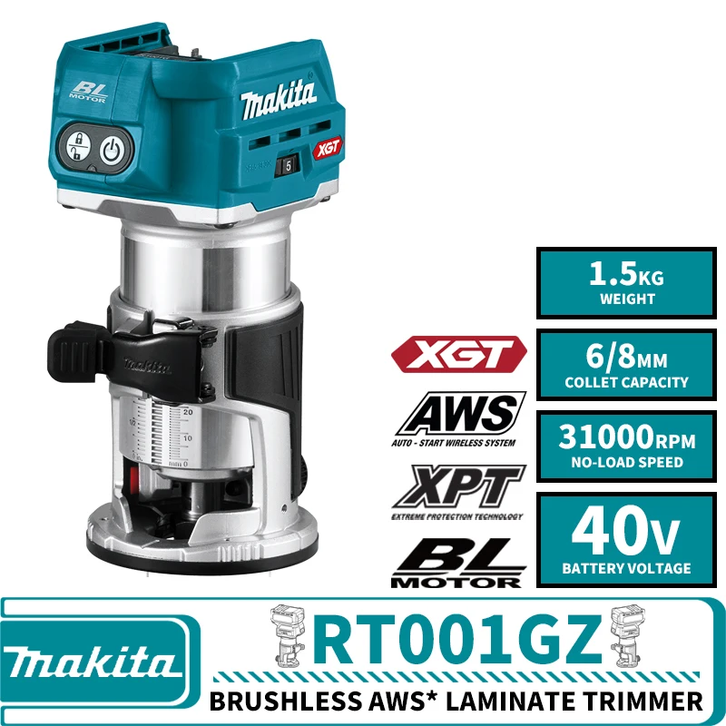 Makita 40V Rechargeable Trimming Machine RT001G Multi-function Slotting Tool Carving Machine Woodworking Tool RT001GZ08