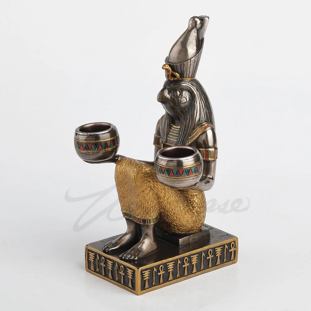 Ancient Egyptian Horus Bird God Figurine Resin Statue Double Candle Holder Vintage Egypt Sculpture Home Desktop Decor Ornament