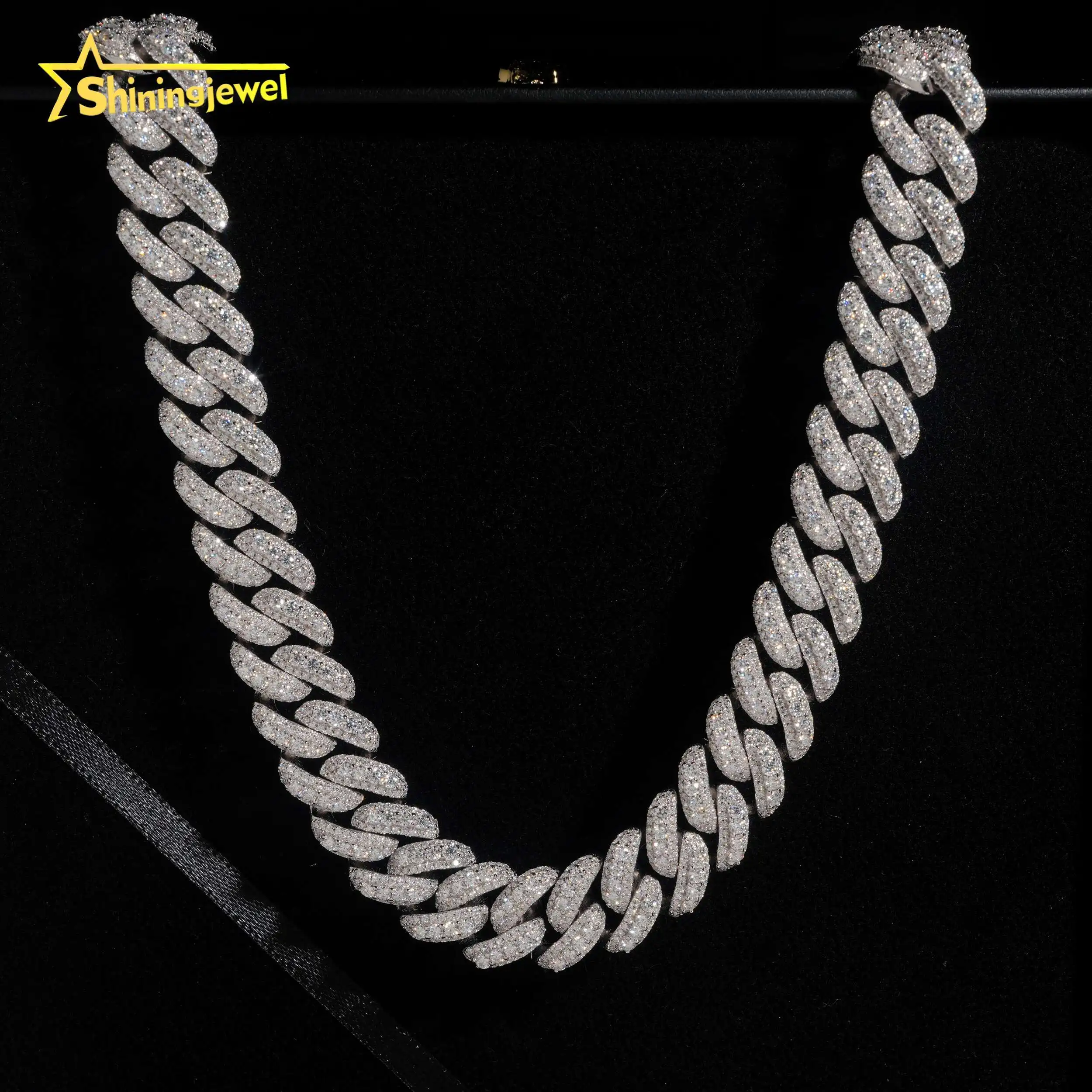 Out Iced Rise Moissanite 16mm Cuban Link Chain S925 Gold Plated Pass Diamond Test VVS Moissanite Diamond Hip Hop Chain..