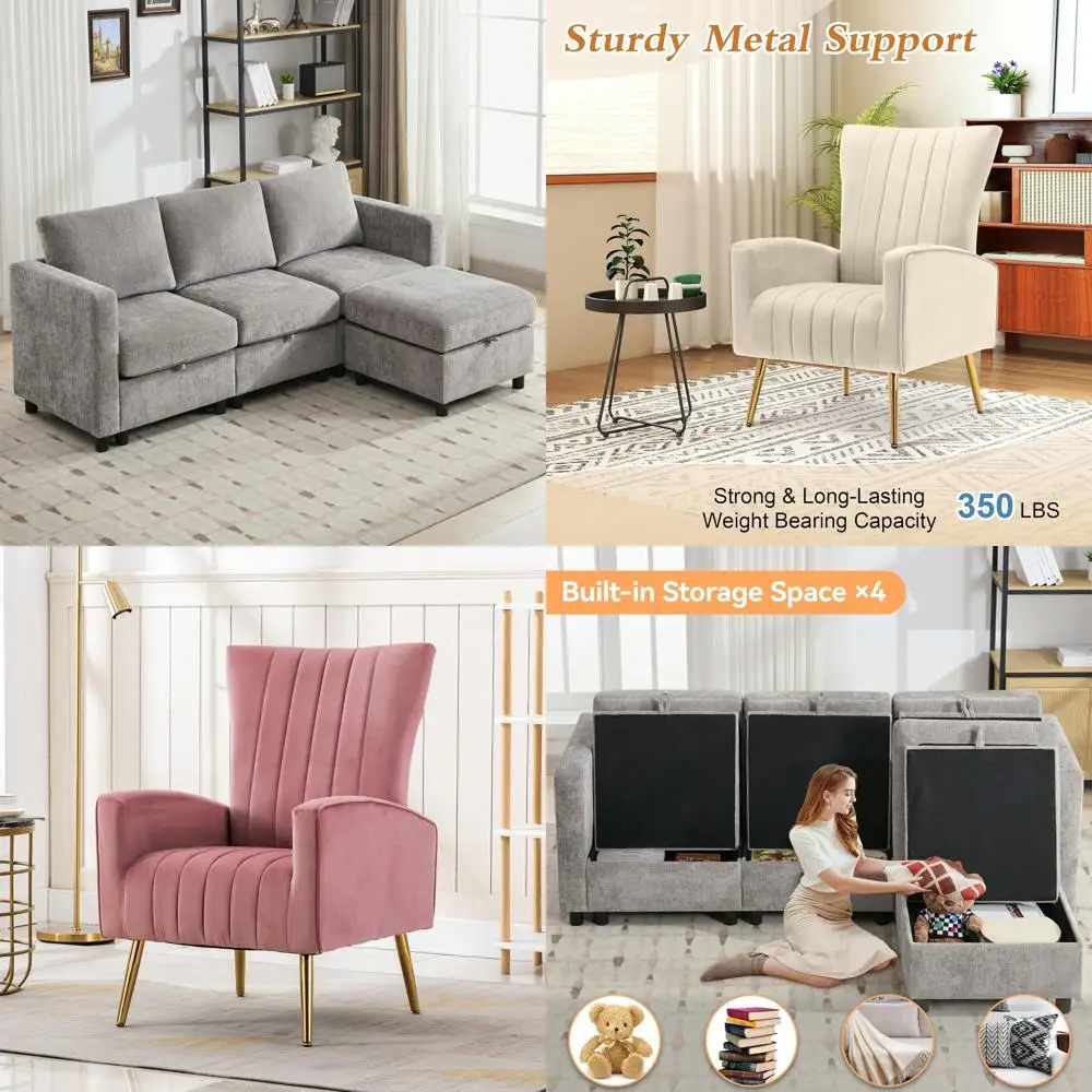 Sofá secional modular de 83 polegadas, conjunto de sofá em forma de L com armazenamento e otomano móvel para sala de estar