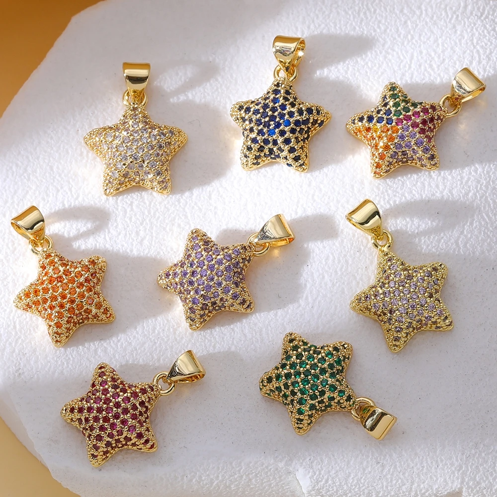 Juya DIY 18K Gold Plated Colorful Cz Decoration Mouse Love Heart Star Charms For Women Kids Gift Jewelry Making Supplies