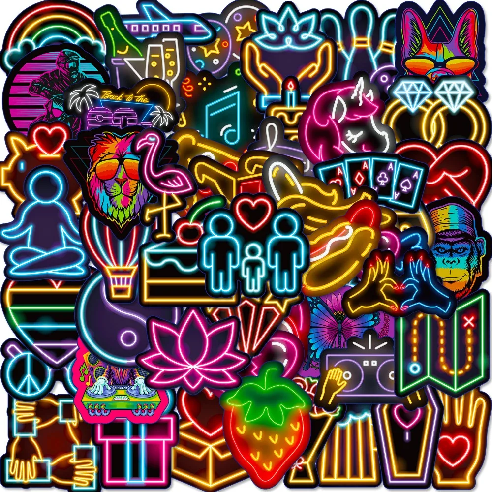 10/30/50/PCS Cartoon Neon Light Anime Stickers Pack Laptop Phone Skateboard Motorcycle Car Waterproof Sticker for Kids Toy Gift