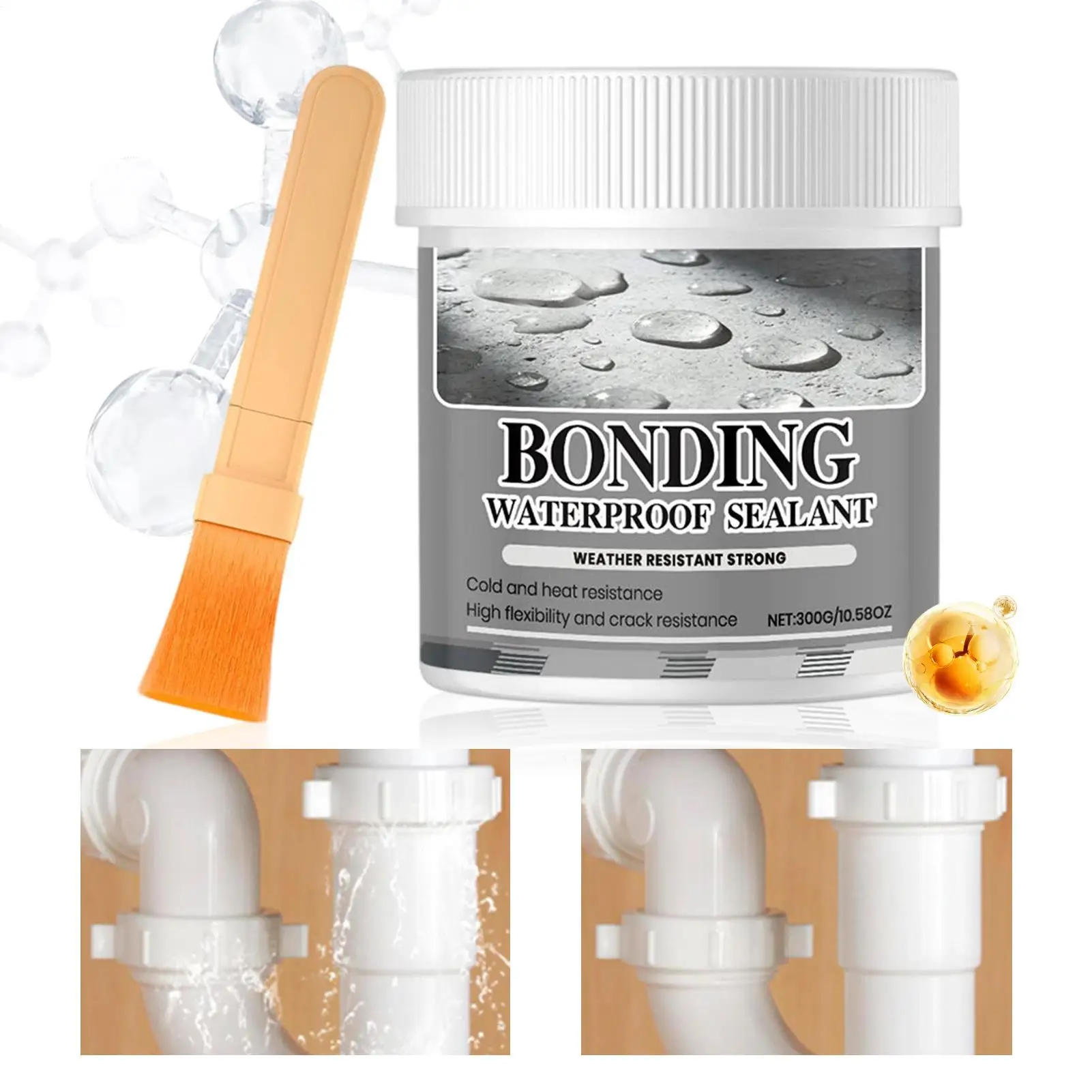 

Водостойкий клей-герметик 300 г, быстросохнущий, с кисточкой, прозрачный, невидимый, с сильной адгезией, для кровли автофургонов