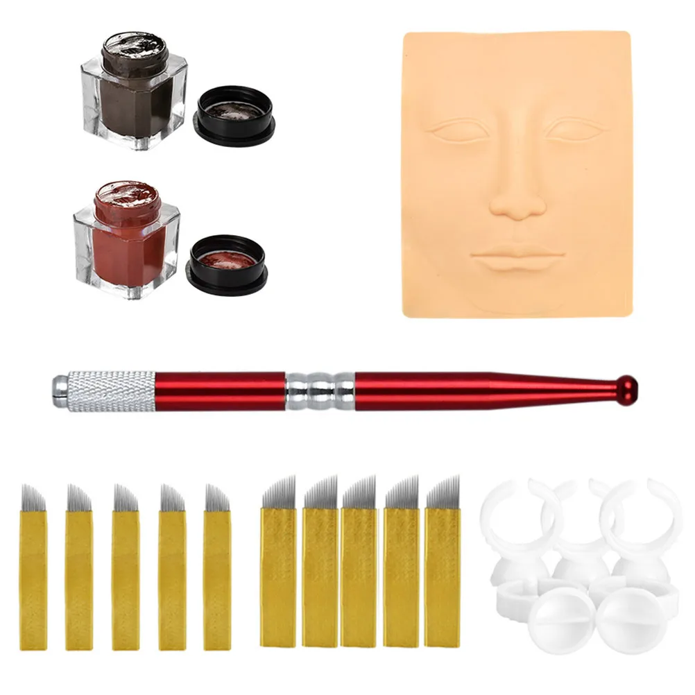 1 conjunto de sobrancelha microblading prática conjunto profissional agulha descartável manual de coloração rápida semi treinamento kit