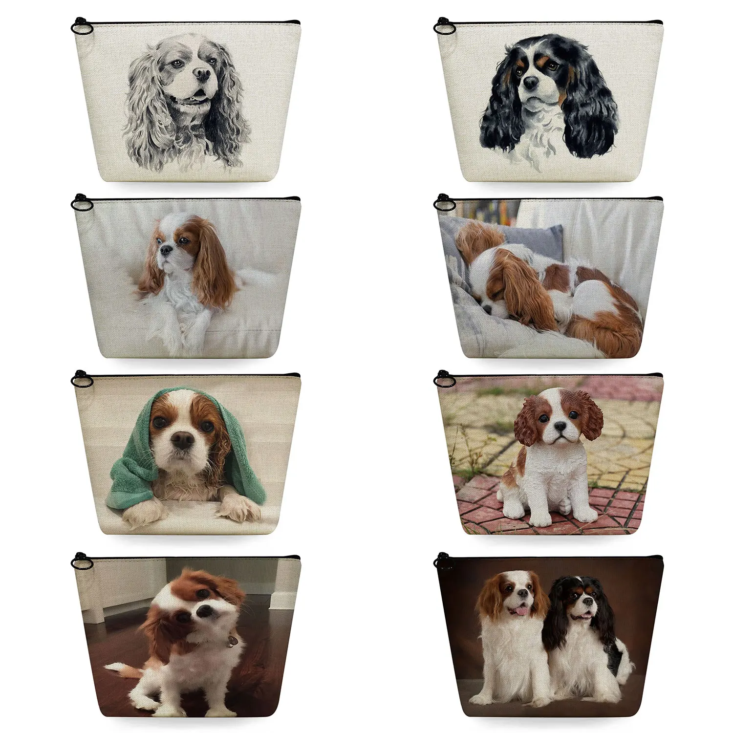 

Женская косметичка, Подарочный органайзер, дорожная сумка для туалетных принадлежностей, высококачественные сумки для макияжа с милыми животными, Повседневная сумка с принтом Чарльза спаниеля и собаки