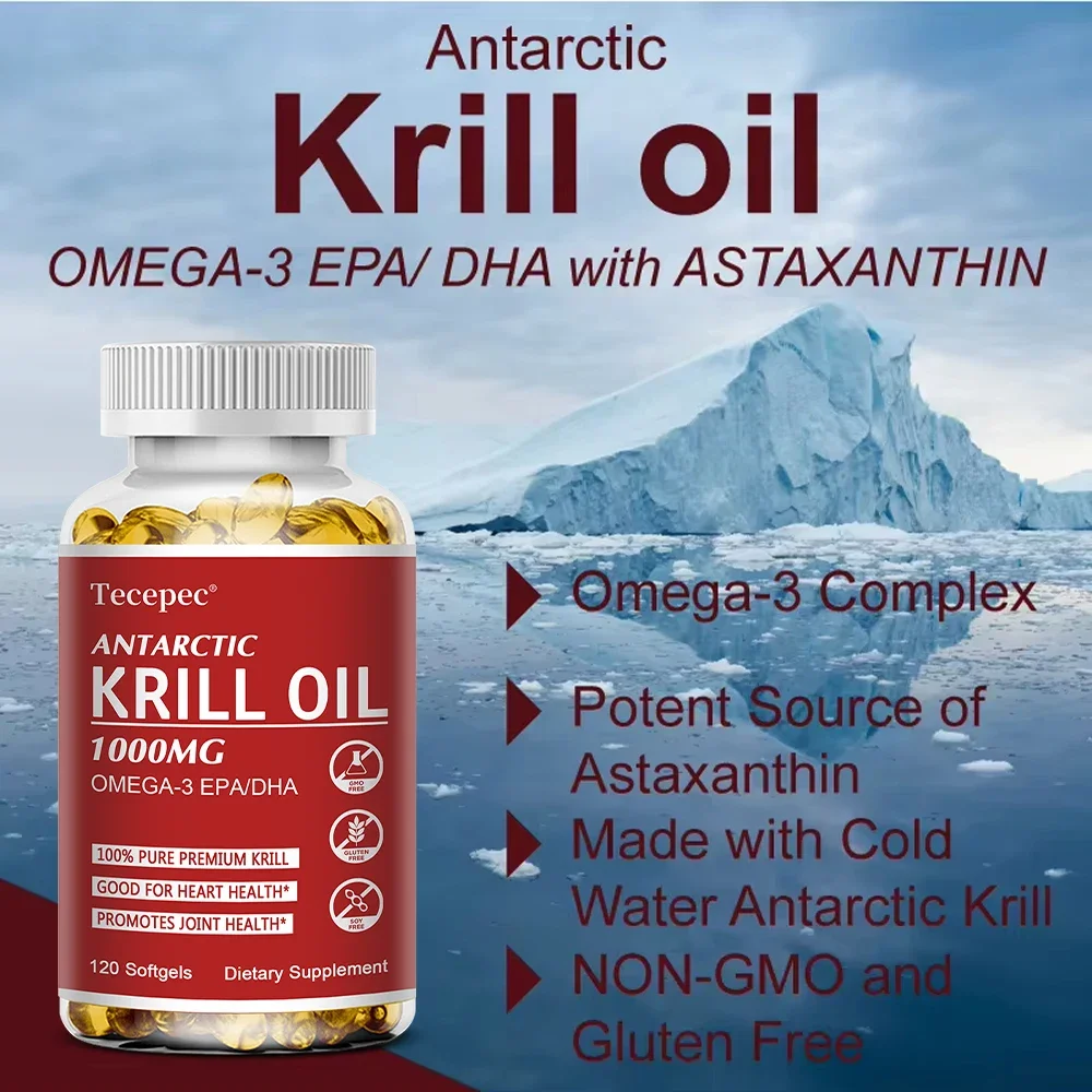 Antarctic Krill Oil 1000 Mg with Astaxanthin, Sustainable Dietary Supplement Omega 3 Fatty Acids EPA & DHA - Dietary Supplement