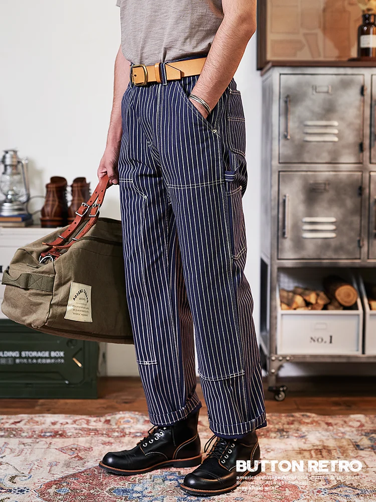 

Ретро-американские рабочие брюки цвета хаки, прямые повседневные джинсовые брюки с полосками и эффектом потертости, износостойкие, из плотного хлопка, для молодежи