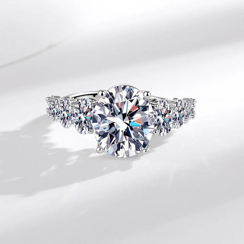 925 Sterling Silver Large CZ Ring, Round Cut Solitaire with Graduated Side Stones, Open Adjustable Sparkling Jewelry for Women