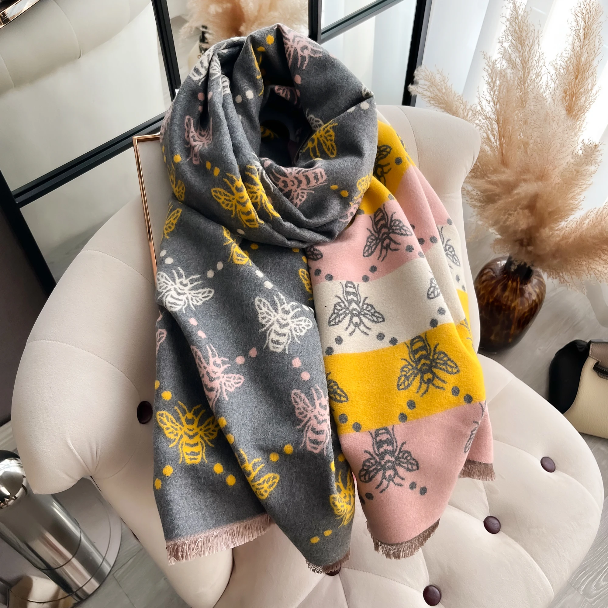 Soft and Warm Butterfly Jacquard Scarf with Fringe - Perfect for Autumn and Winter Coldproof and Windproof Fashion Shawl