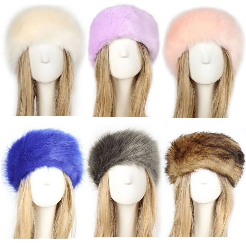 Outdoor Snow Earwarmer Girl Fur Faux Faux Fur Headband Fluffy Russian Caps Women Winter Hats