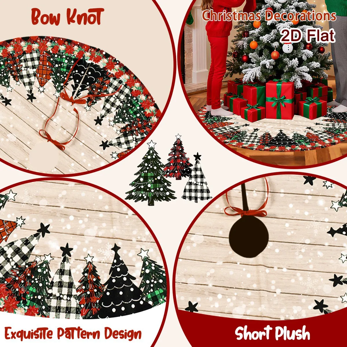 Weihnachtsbaumdecke mit Weihnachtsstern-Druck, rund, 60/90 cm, waschbare Baummatte aus Polyester, Dekoration für Zuhause und Partys, Weihnachtsdekorationen – Detail 5