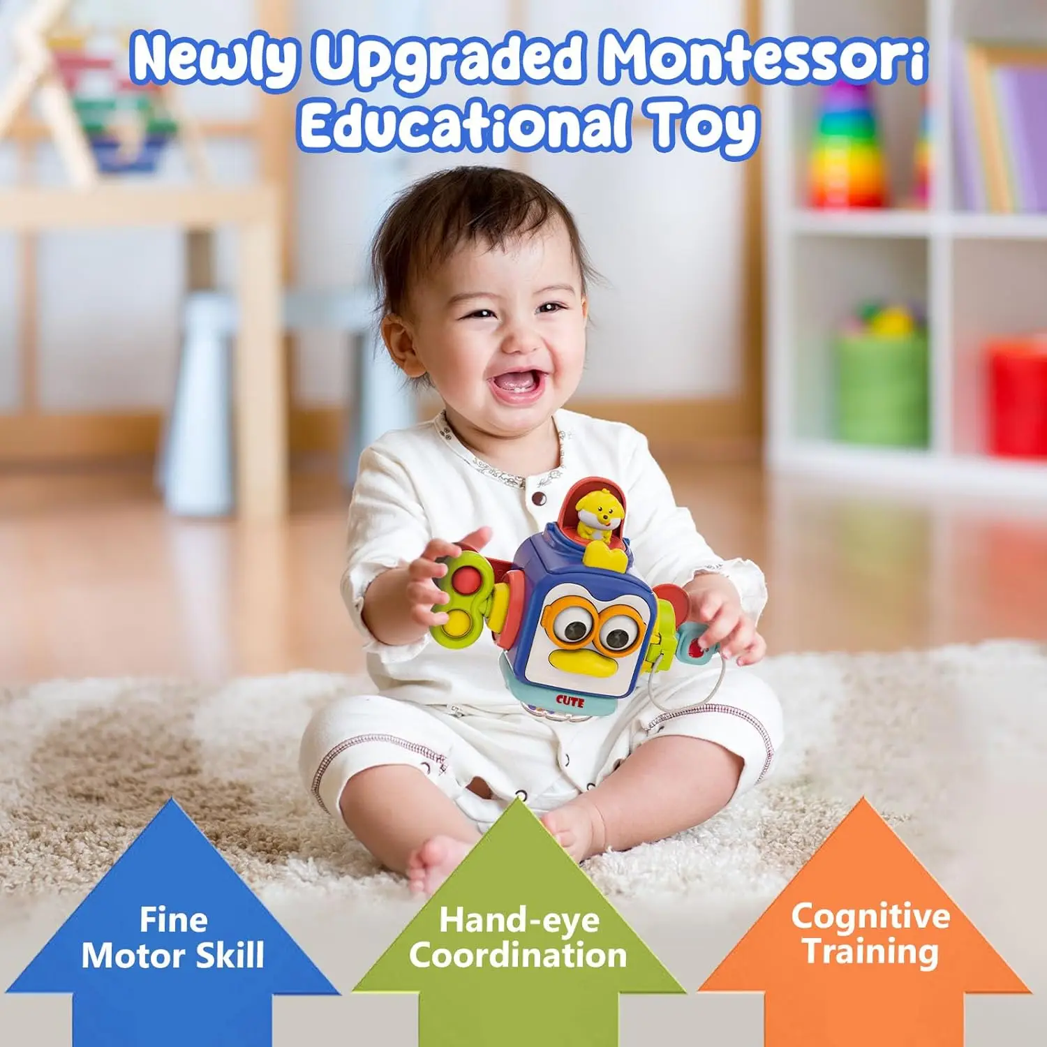 Baby Montessori Busy Board Sensory Busy Board Baby Practice Skills Activity Cube Early Educational Travel Toys For Toddlers 1-3