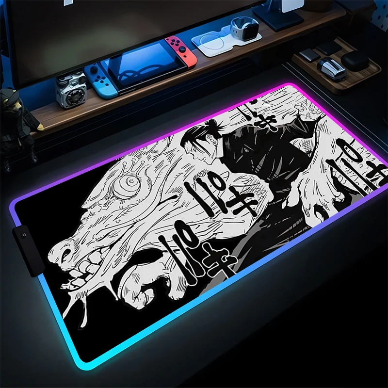 لوحة الماوس اليابان أنيمي LED الكمبيوتر J-jujutsu K-kaisen Geto Mousepad الألعاب اكسسوارات اللوحي لوحة المفاتيح RGB مضيئة حصيرة مكتبية
