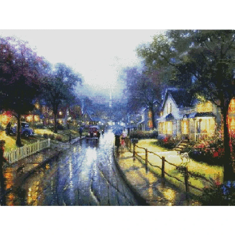 

Набор для вышивки крестом Amishop - Raining Street Dusk Evening View Высококачественный набор для вышивания рукоделия для творческих поделок