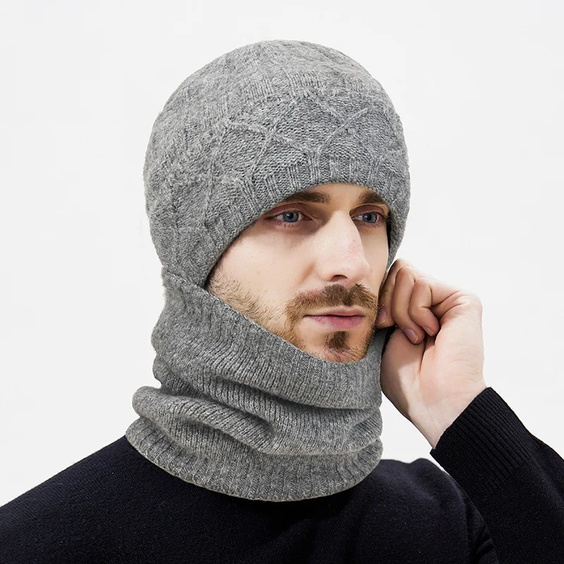 Winter Wool Thickened Warm Two-piece Knitted Hat, Cold Resistant Neck Cover, Woolen Hat