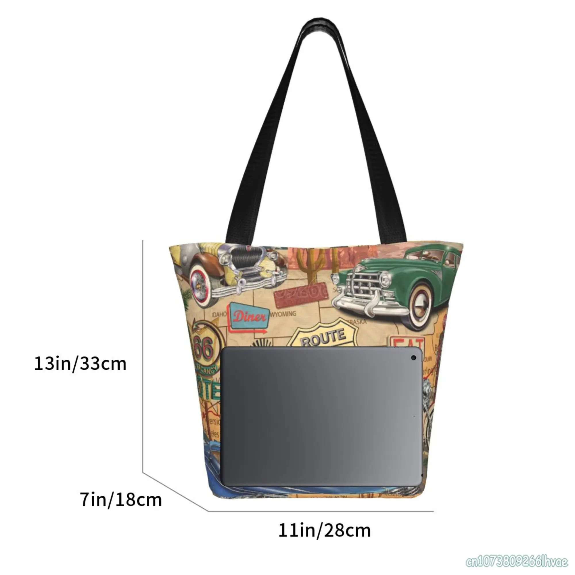 US Route 66 Sign Ladies Hand Bags Casual Shoulder Tote Bag for Women Girls Reusable Shopping Bags Beach Bags Grocery Bag