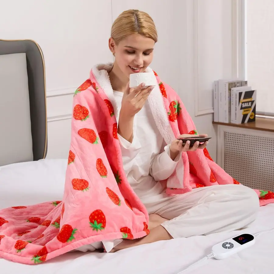 

Blanket Heated Throw, Soft Flannel amp Sherpa Heating Blanket Throw with 6 Heating Levels amp 12hrs Auto Off, Machine Washable,