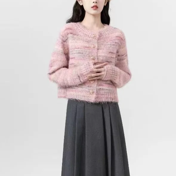 

Knit Jumpers Print Cardigan Women Single Breasted Sweater O Neck Long Sleeve Casual Short Coat Button Sweaters Autumn 2025