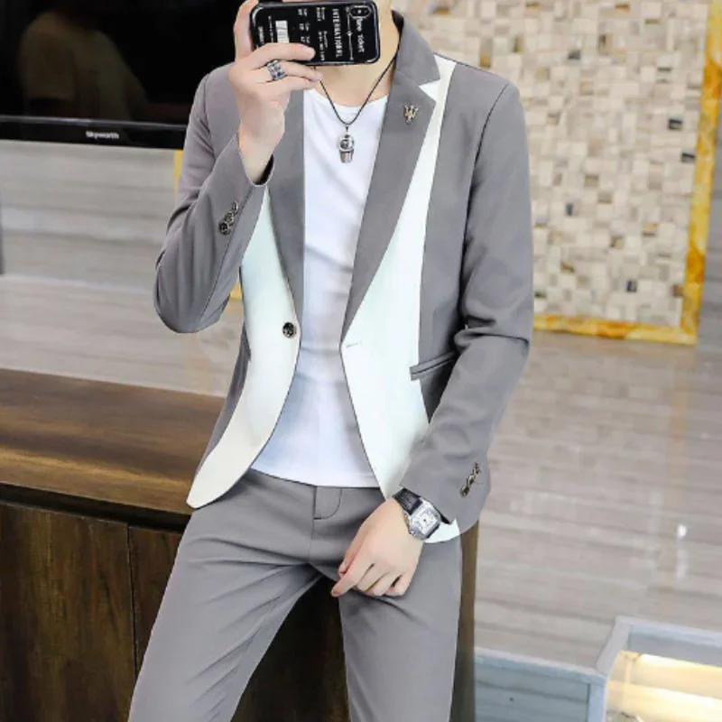 

Spring and Autumn Men's Casual Suit Set Color Block 11898