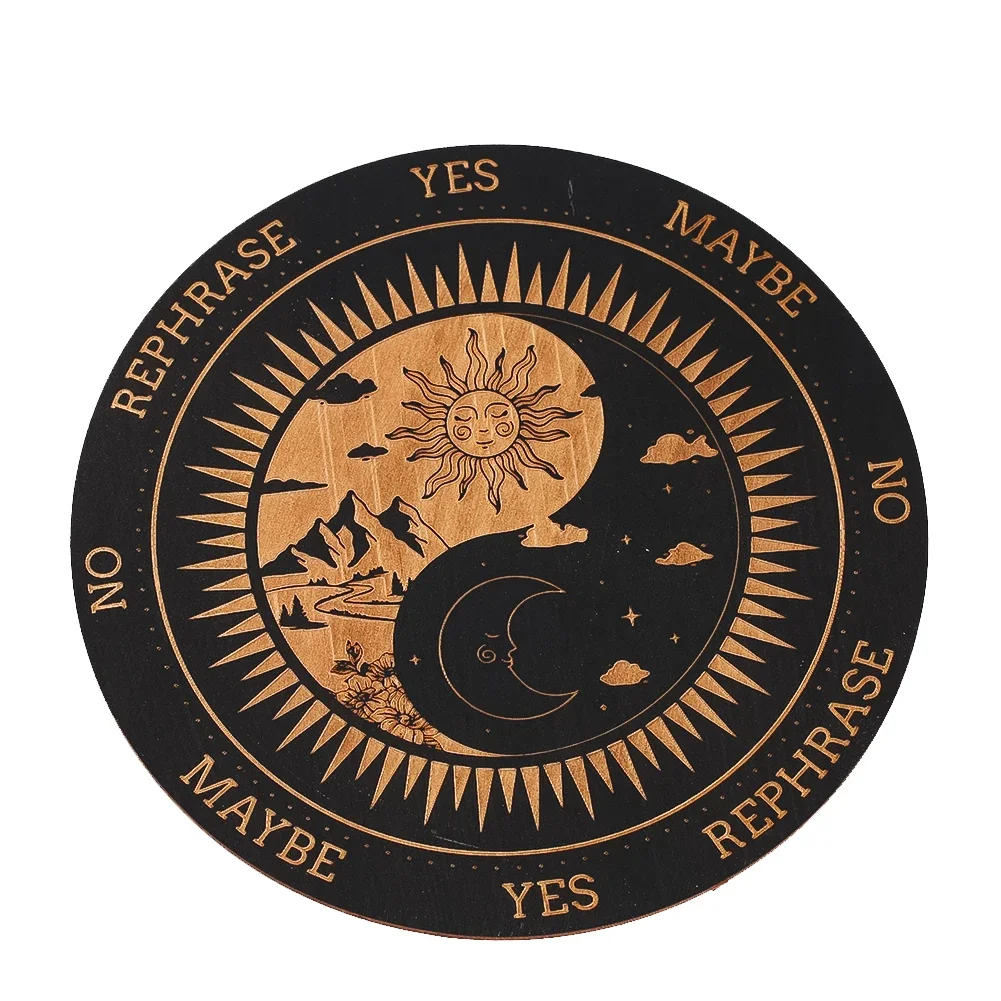 Sun and Moon Pendulum Board Wooden Yin Yang Witchcraft Divination Dowsing Metaphysical Message Board Beginner Altar Supplies
