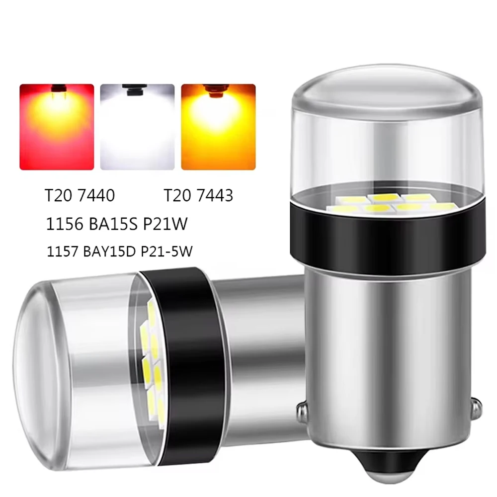 2pcs Car Led P21W 1156 BA15S 1157 BAY15D P21/5W Turn Signal Lights Bulbs R5W R10W Auto Reverse Lamp 12V 6000K White Red Yellow