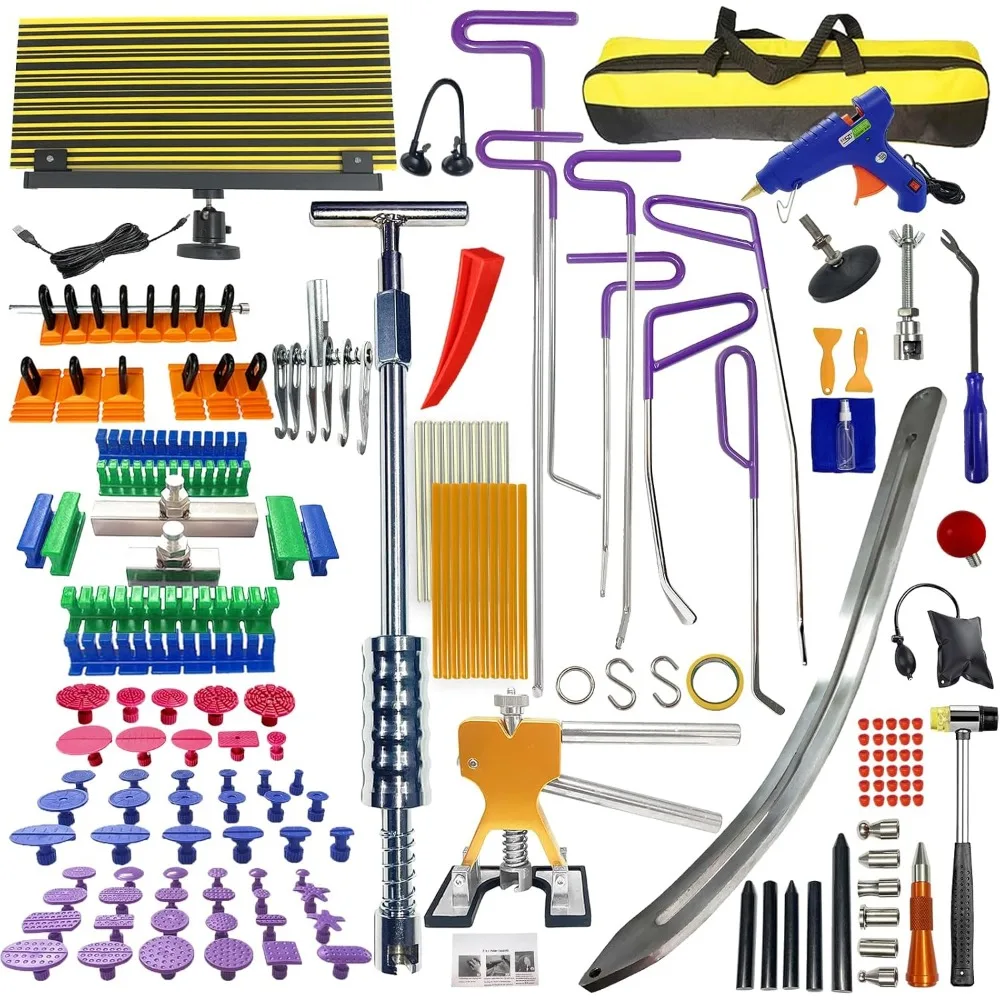 

159pcs/Set Auto Body Dent Repair Tools Kit,Big Size Slide Puller&Dent Rods Crowbar,paintless Car Dent Lifter Hail Removal,A Comp