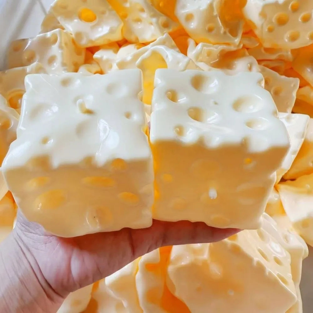 Shapeable Jumbo Cheese Cube Stress Ball Squishy Texture Anti-Stress Cheese Squeeze Fidget Toy Non-Bounce ASMR Sensory Stress Toy