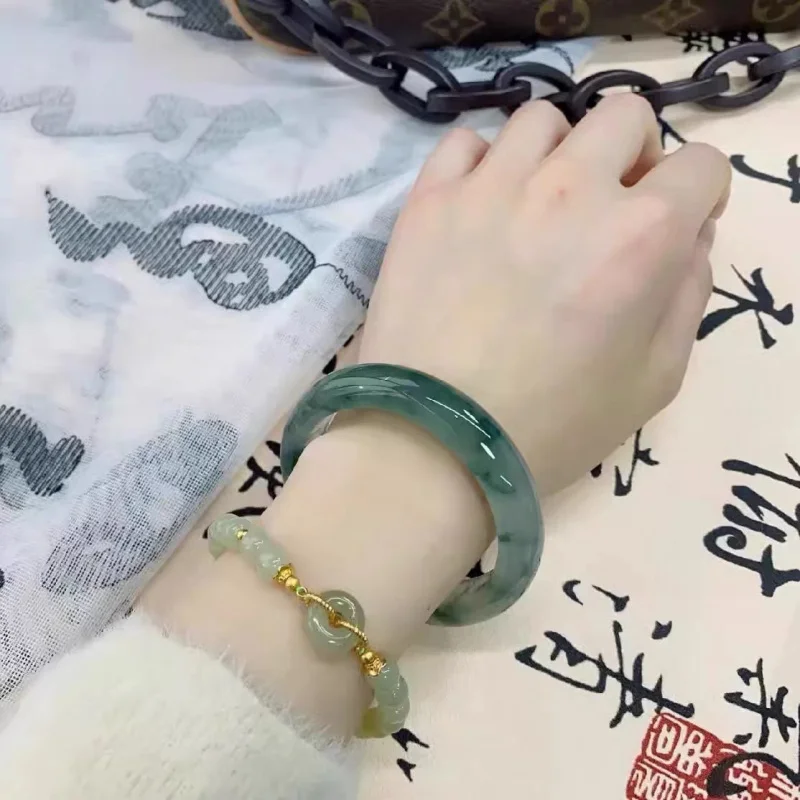 زهرة شفافة نوع دائرة حقيقية العائمة سوار اليشم الأخضر #1