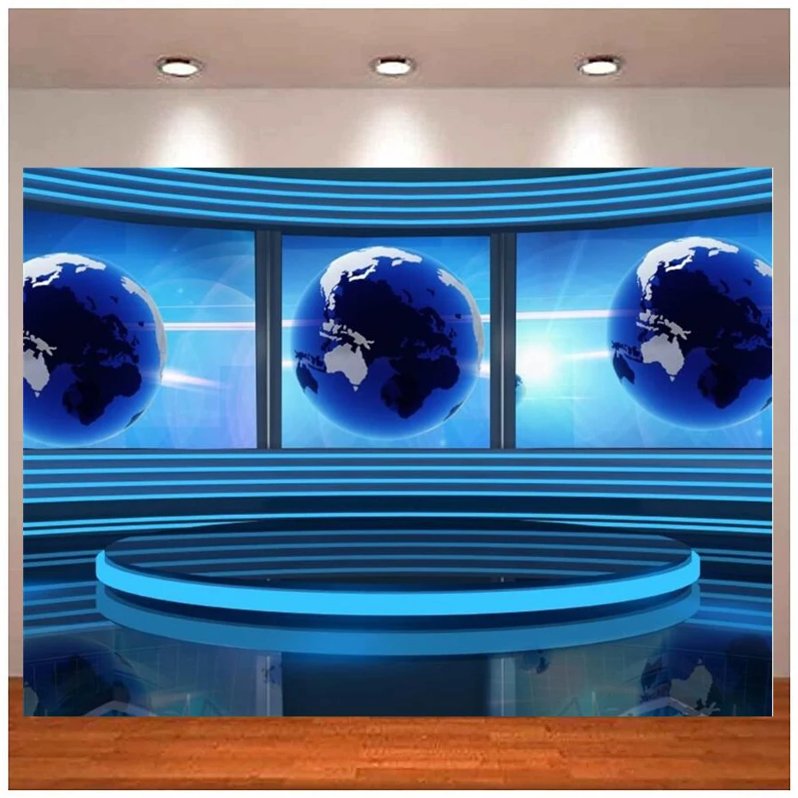 Studio TV Photography Backdrop Interior Broadcasting For Global News Reportage Screen Conference Background Girls Person Studio