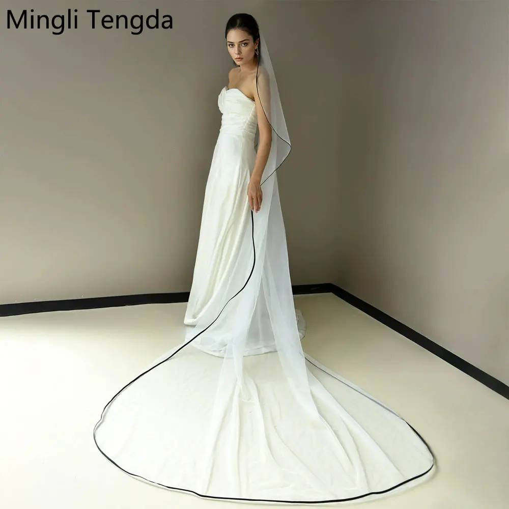 

Mingli Tengda Veu De Noiva, один слой, длина 3 м, свадебная фата Velos De Novia, быстрая доставка, обернутая черная атласная фата, Edg