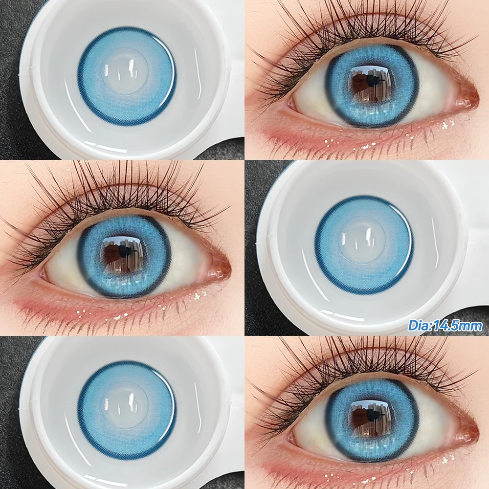 OVOLOOK - 1 Pair(2pcs) Asian Style Natural Dark Brown Contact Lenses For Daily Wear Bright Ocean Blue Colored Contact Lenses