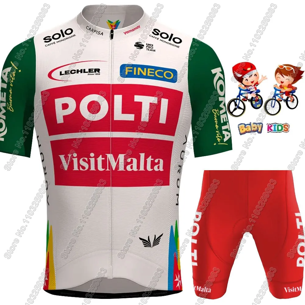 Kids Polti Visitmalta 2025 Team Cycling Jersey Set Boy Girls Cycling Italy Clothing Children Road Bike Shirt Suit Bicycle Pants