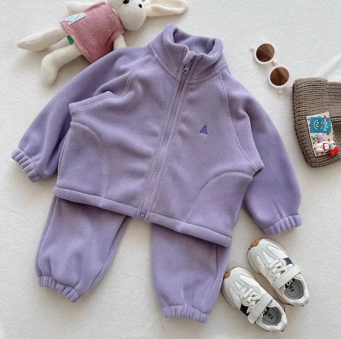 Autumn and Winter Warm Set Girls Versatile Tops Pants Children Plush Versatile Hoodies Casual Two Piece Set